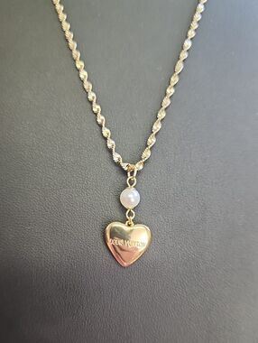 Pearly Heart Dangle Gold Filled Necklace